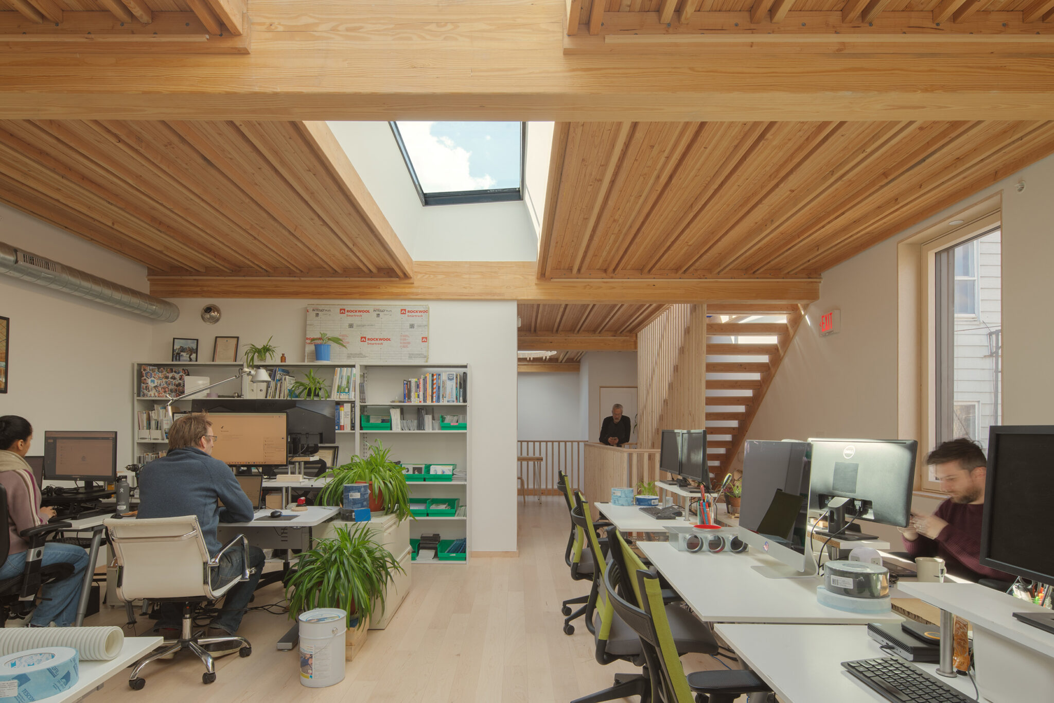 Upper floor workspace at 475 High Performance Building Supply headquarters, Brooklyn NY — AIA New York Design Award 2026, designed by Ryan Enschede Studio